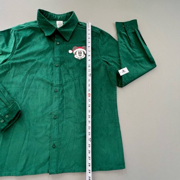 Disney Mickey Corduroy Button Shirt Size LARGE Men Long Sleeve Green Cotton NEW - Picture 6 of 11